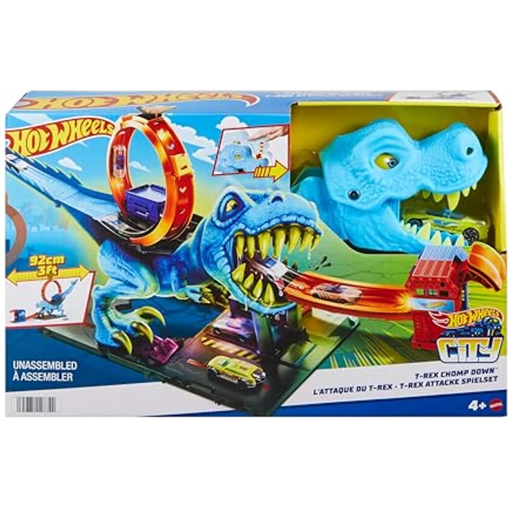 Hot Wheels HNP77 - HW City Trackset mit 1 Spielzeugauto, Riesenlooping, großer besiegbarer Dinosaurier, Stunt- und Renn-Spielset mit T-Rex-Looping-Stunt, Spielzeug Autos ab 4 Jahren – Bild 7