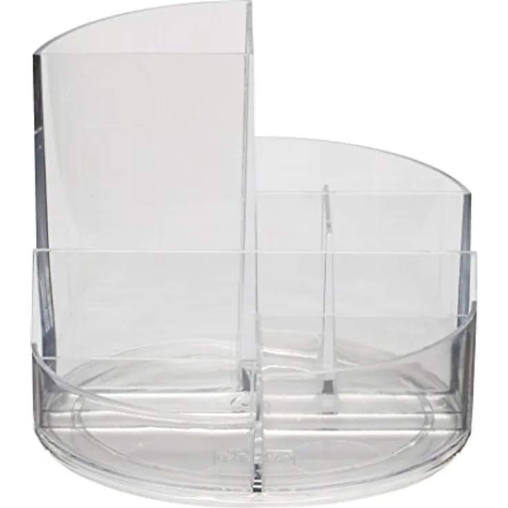 Maul Schreibtischorganizer MAULrundbox 140x125mm | Stilvoller Organizer mit 6 Fächern | Zur Aufbewahrung von Stiften, Schere und Notizkarte | Praktische Ablage für Büro und Schreibtisch | Transparent