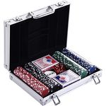 HOMCOM Pokerkoffer Pokerset 200 Pokerchips 2xKartenspiel 5xWürfel 1xAlukoffer Poker Set Jetons Koffer Alu+ Polystyrol 29,5x20,5x6,5 cm