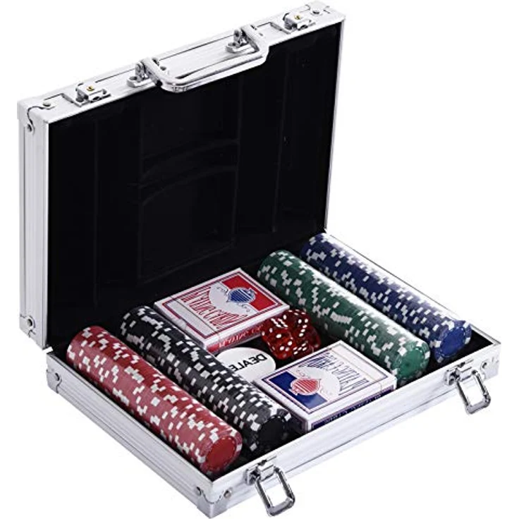 HOMCOM Pokerkoffer Pokerset 200 Pokerchips 2xKartenspiel 5xWürfel 1xAlukoffer Poker Set Jetons Koffer Alu+ Polystyrol 29,5x20,5x6,5 cm – Bild 1