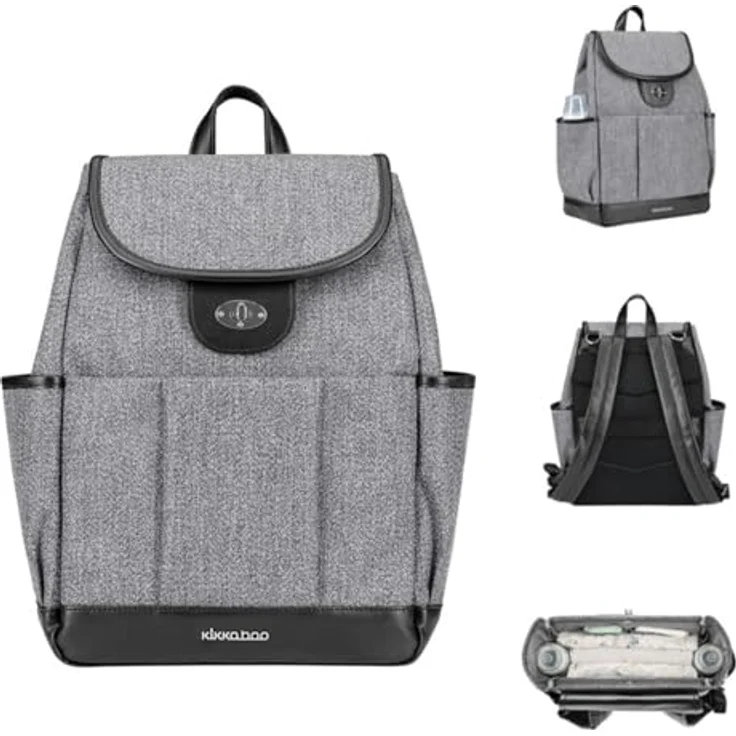 Kikka Boo Morice Wickeltasche Rucksack, verstellbar mit Magnetknöpfen und Drehverschluss, grau – Bild 1