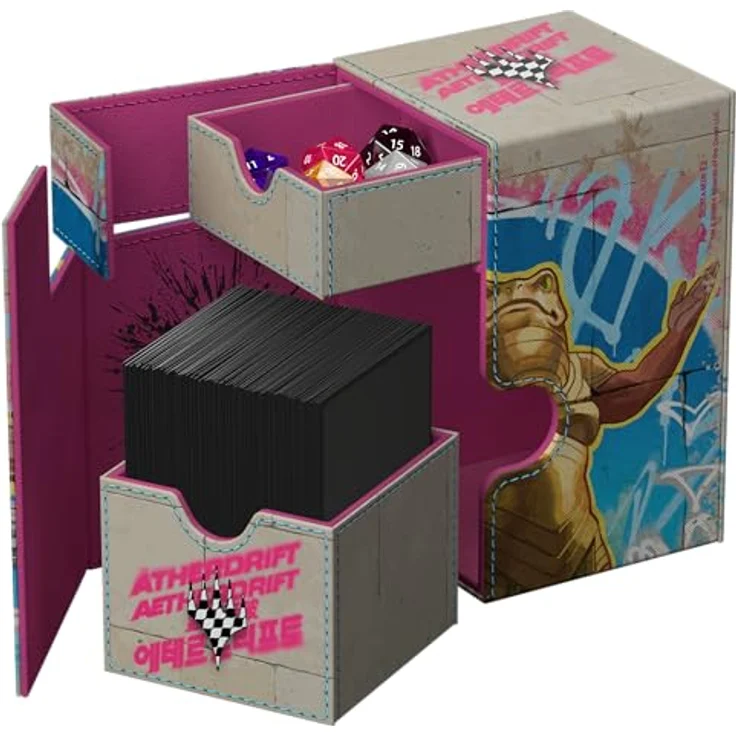 Ultimate Guard Flip'n'Tray 100+, Sammelkarten-Zubehör für Magic: The Gathering, Xenoskin-Material, für 100 doppelt gesleevete Karten, mit Würfelfach, Aetherdrift - Sab-Sunen, Luxa Embodied, Ätherdrift 2 – Bild 4