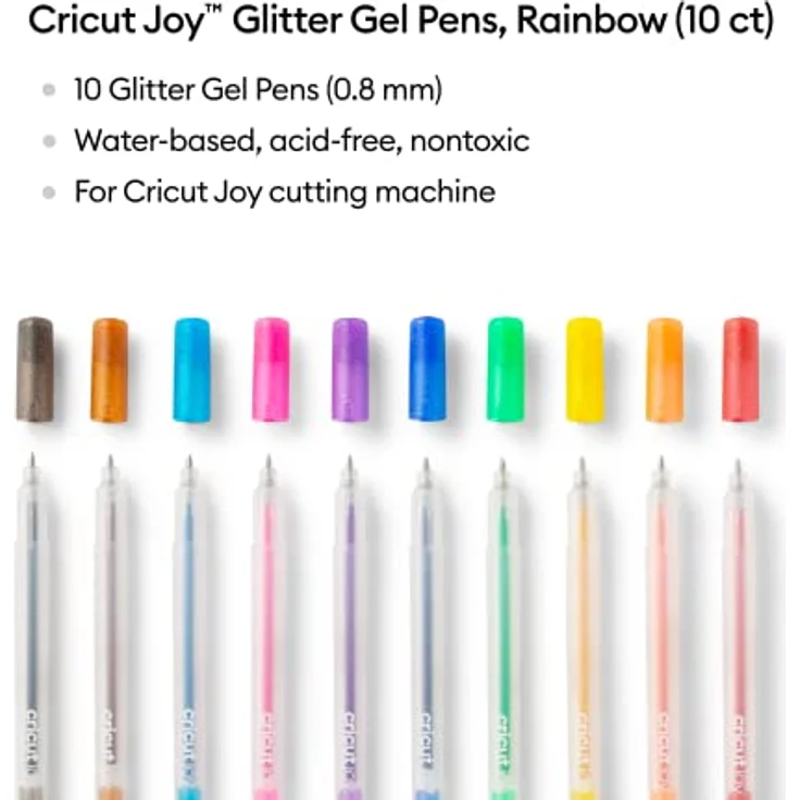 Cricut 2009964 Glitter Gel Pen Set | Regenbogen | Feinpunkt 0, 8 mm | 10 Pack | Zur Verwendung Joy, mehrfarbig, Cricut Joy – Bild 2