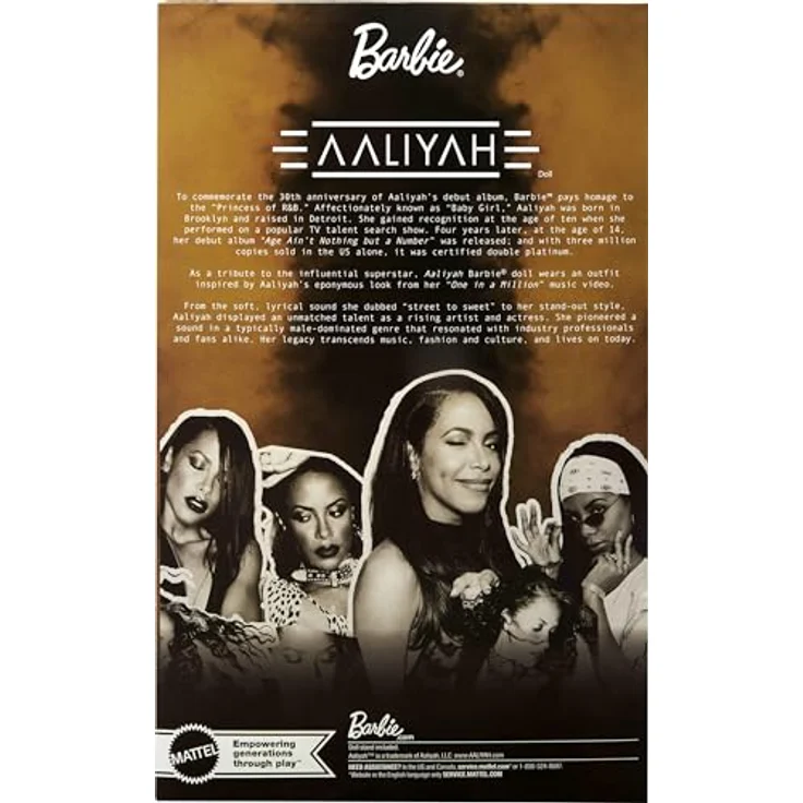 Barbie Anziehpuppe Signature Music Series - Aaliyah, schwarze Puppe im Outfit des Musikvideos "One in a Million" mit Puppenständer und Echtheitszertifikat – Bild 6