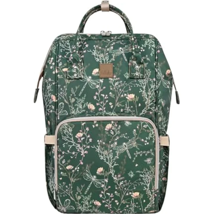 Kikka Boo Wickeltasche Siena, Rucksack mit Wickelunterlage, einstellbare Grifflänge, grün gemustert, wasserabweisend, viele organisatorische Taschen – Bild 3