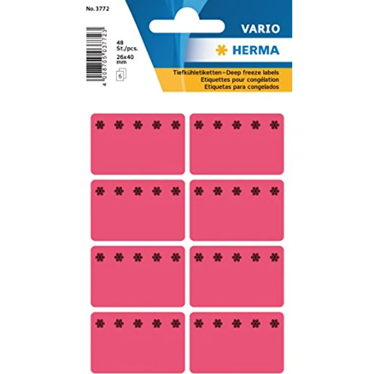 HERMA 3772 Tiefkühletiketten, selbstklebende Gefrieretiketten, 48 Stück, 26 x 40 mm, rot, für Temperaturen bis -30°C, mattes, beschreibbares Papier – Bild 1