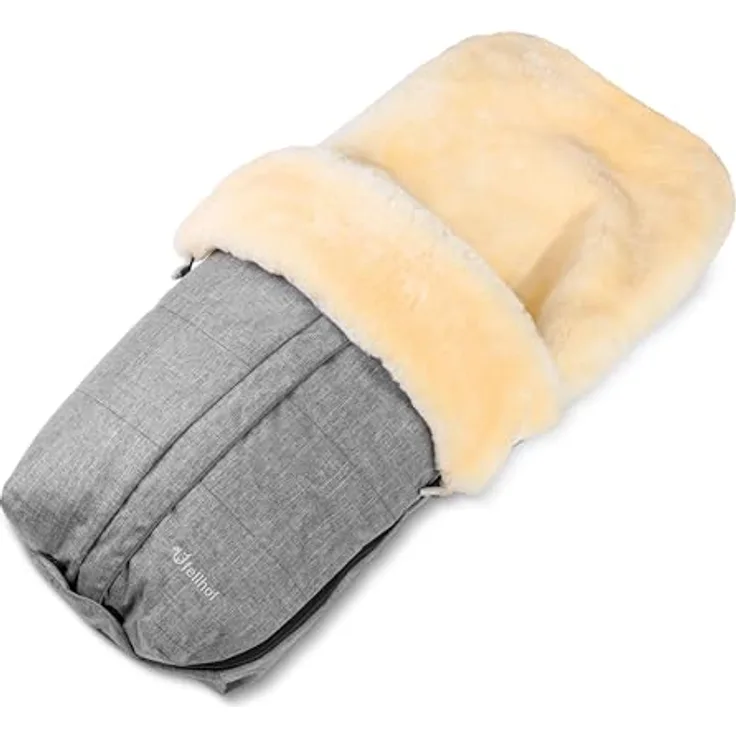 Fellhof Kinderwagen-Fellsack Aspen, 100% Merino-Lammfell, wind- und wasserabweisend, black-melange, 50 x 98 cm