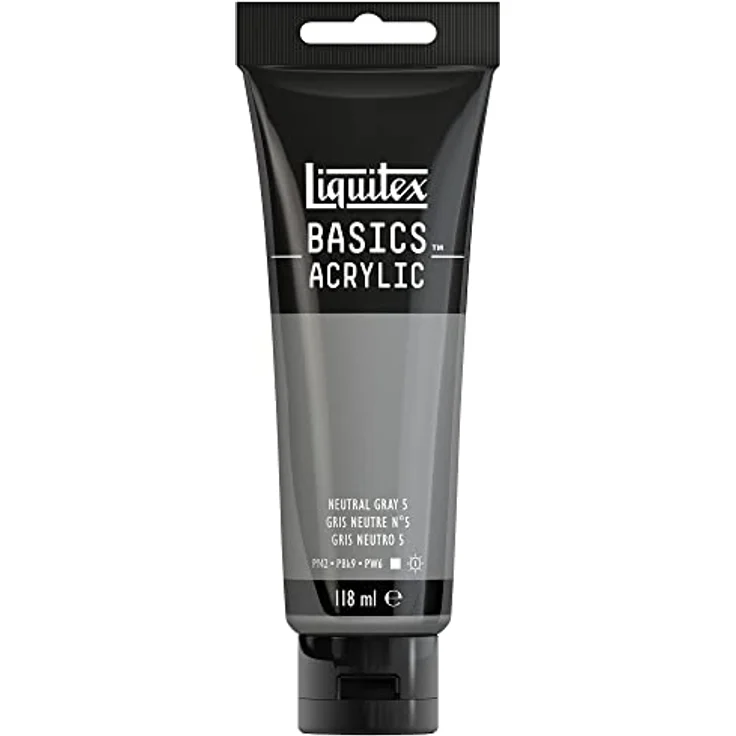 Liquitex Basics Acrylfarbe Neutralgrau Nr. 5, 118ml Tube, lichtecht, mittlere Viskosität, seidenglänzend, monopigmentiert, Archivqualität – Bild 1