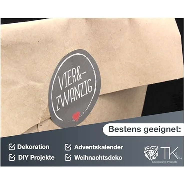 TK Gruppe Timo Klingler Weihnachtswunder® Adventskalender Aufkleber Sticker Zahlen Buttons 1-24 DIY Kraftpapiertüten (Edition 1) - Selbstklebend & hochwertig hergestellt – Bild 4