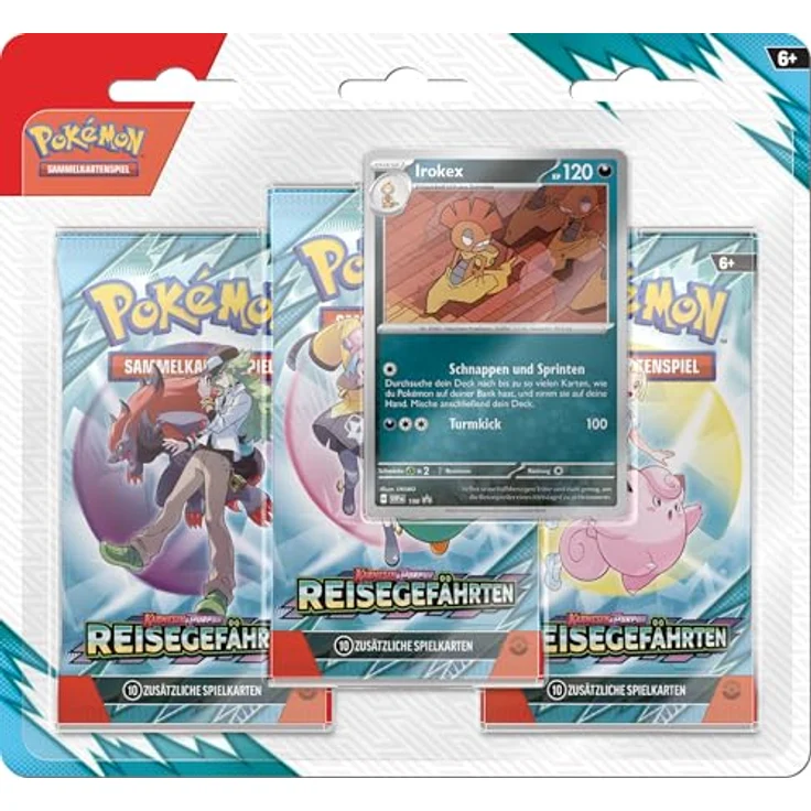 Pokémon Pokémon-Sammelkartenspiel: 3er-Pack-Blister Karmesin & Purpur – Karmesin & Purpur – Reisegefährten: Irokex (3 Boosterpacks & 1 holografische Promokarte) - mit holografischer Promokarte und Boosterpacks – Bild 1