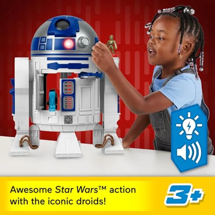 Fisher-Price Imaginext STAR WARS-R2-D2, interaktives Spielzeug (ca. 44 cm) mit Lichtern, Geräuschen und C-3PO Die-Cast-Figur, für Kinder ab 3 Jahren, HXG52 – Bild 3
