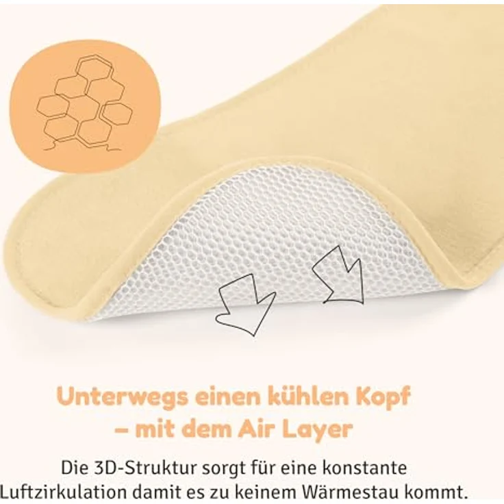 Aeromoov Baby Sitzauflage Air Layer, Antischwitz Einlage für Autositz oder Kinderwagen, Gruppe 2/3, Bio-Baumwolle, Vanilla, Oeko-Tex 100 Klasse 1 – Bild 3