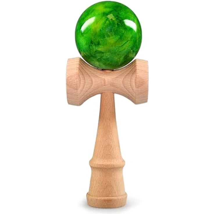 Ganzoo Kendama 'Green Flash', Geschicklichkeitsspiel aus echtem Buchenholz mit 3 Fangbechern und Holzkugel, original aus Japan – Bild 1