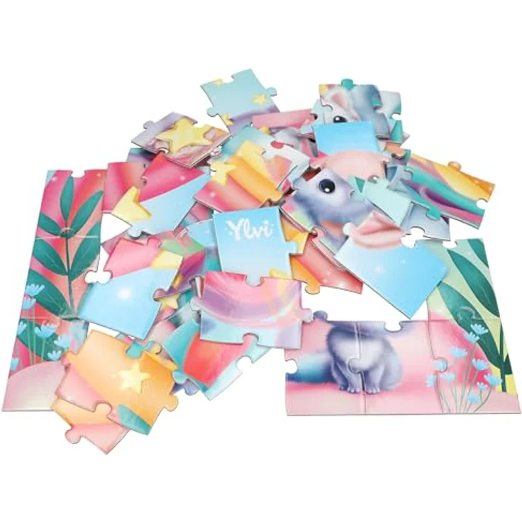 Depesche 13204 Ylvi - Puzzle 50 Teile, detailreiches Einhorn Motiv, ca. 58 x 40 cm, Karton-Koffer mit Tragegriff – Bild 4