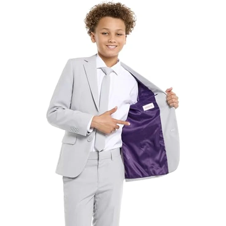 OppoSuits Grauer Konfirmationsanzug für Jungen, Slim Fit, inklusive Jacke, Hose und Krawatte, Größen 146-152 – Bild 6