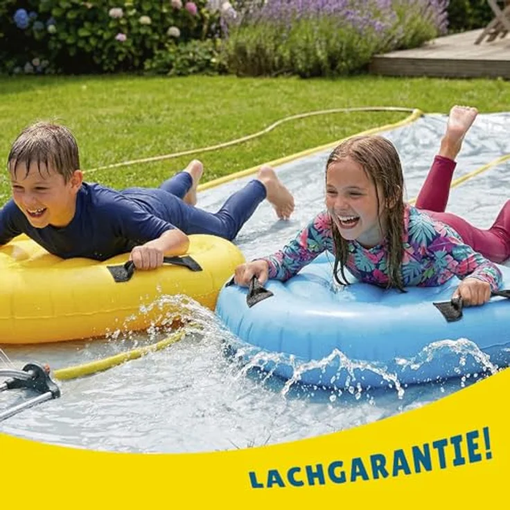 OriginalCup Wasserrutschmatte Riesen Pack XXL, 10 Meter Doppelbahn mit 2 Bodyboards, Premium-Qualität, Selbstbewässerungssystem für epische Slip'n Slide Wasserspiele – Bild 4