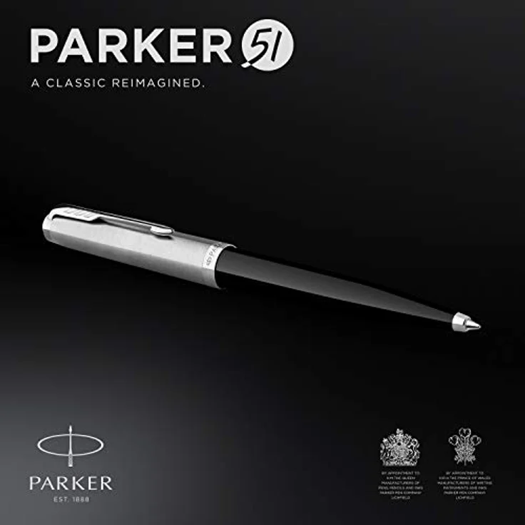 Parker 51 C.C. M, Kugelschreiber aus Edelstahl in Schwarz, handmontiert mit ikonischer Feder – Bild 2