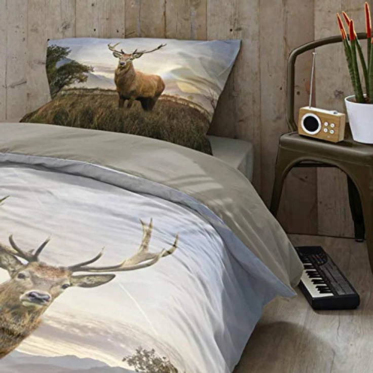 ESPiCO Bettwäsche Trendy Bedding Hirsch Tiermotiv Geweih Sonnenaufgang Rotwild Wildtier, Größe:135 cm x 200 cm – Bild 4