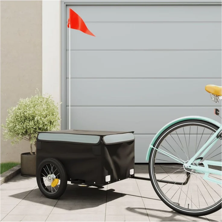 vidaXL Fahrradlastenanhänger Lastenanhänger für Fahrrad Schwarz und Grau 30 kg Eisen, Robustes Material aus Eisen, Maximale Tragfähigkeit 30 kg – Bild 1