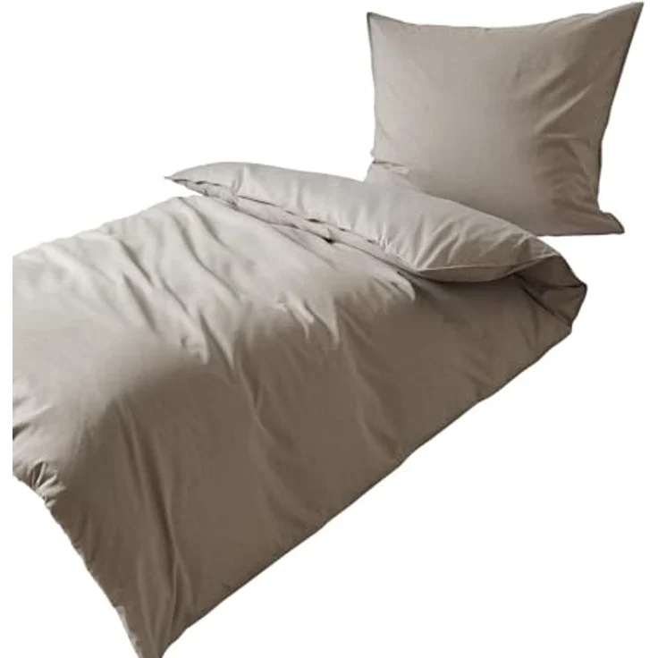 Traumschlaf Basic Uni Bettwäsche Chambray grau, Temperaturausgleichend und hautsympathisch, 1 Bettbezug 140 x 200 cm + 1 Kissenbezug 70 x 90 cm – Bild 1