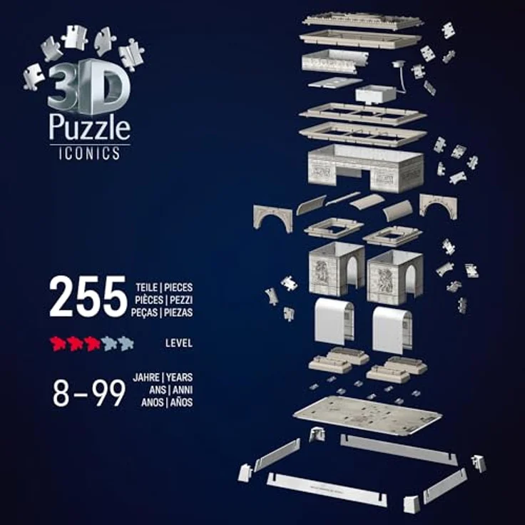 Ravensburger 3D Puzzle Iconics: Triumphbogen Paris - mit LED Beleuchtung und 3 Beleuchtungsmodi, Detailgetreue Nachbildung, 216 Teile – Bild 3