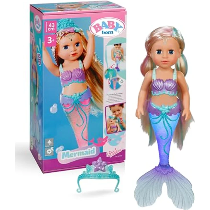 Baby Born Meerjungfrauenpuppe, farbwechselnde Puppe mit Nylon-Haar und Tiara, für Wasser und Badewanne – Bild 1