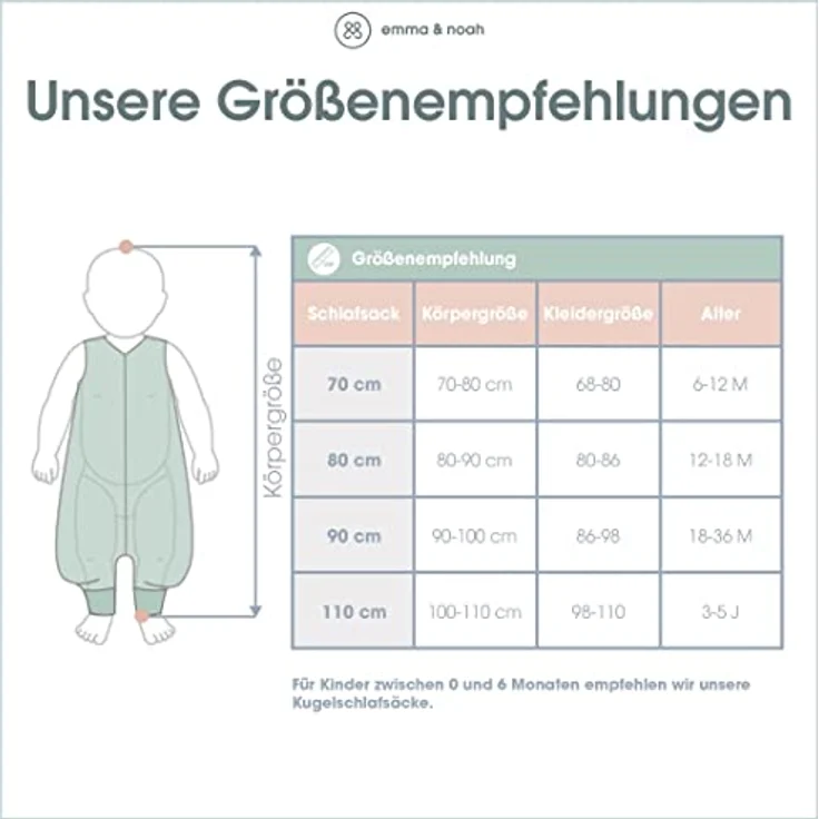 emma & noah Baby Schlafsack mit Füßen 2.5 TOG, Strampelsack für den Herbst und Winter, Bio-Baumwolle, OEKO-TEX Zertifiziert, Kuscheliger Schlafsack für Neugeborere (Floral Sand, 110 cm) – Bild 3
