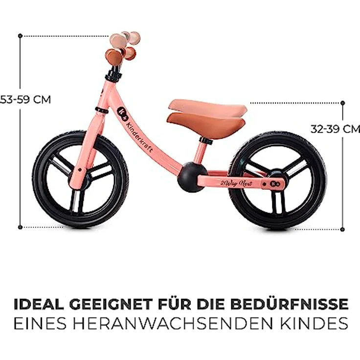 kk Kinderkraft 2WAY NEXT Laufrad ab 3 Jahre, Licht Lauflernrad, Kinder fahrader, 12 Zoll Räder, Höhenverstellbar Sattel und Lenker, Einfache Montage, Begrenzter Lenkeinschlag, Gummigriffe, Rosa – Bild 3
