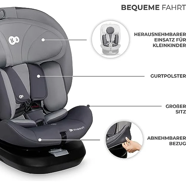 Kinderkraft i-GROW i-Size Reboarder-Kindersitz, drehbar ab Geburt bis 12 Jahre (40-150 cm), mit Sitzverkleinerer, Isofix-Basis & Top Tether - Grey – Bild 8