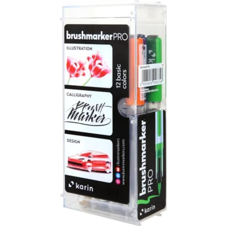 KARIN Brushmarker PRO Basic Colours Set - Filzstifte zum Malen und Handlettern, 2,4 ml, wasserbasiert – Bild 1