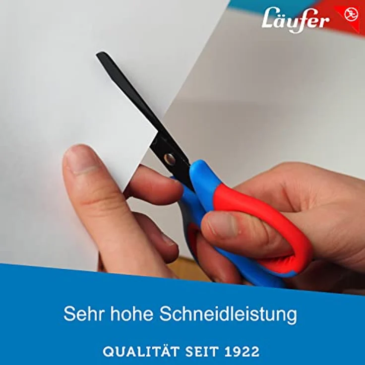 Läufer 87226 Ergonomische Bastelschere für Kinder, rot/blau, mit runder Spitze und Titanbeschichtung, 13 cm lange Schulschere für Rechtshänder – Bild 4