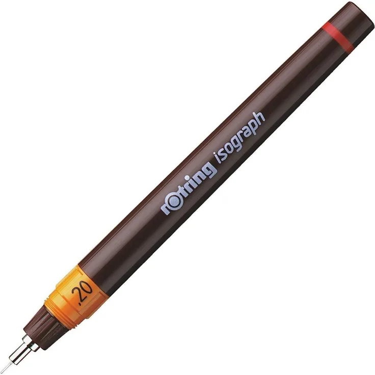 Rotring Isograph, präziser Füller mit Nadelspitze, Strichbreite 0,2 mm, burgund, chromfarbenes Gehäuse
