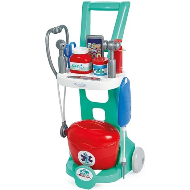 Ecoiffier 1902 Medizinischer Trolley, Kinder-Arztkoffer mit Stethoskop und Infusion, für Nachahmungsspiele ab 18 Monaten