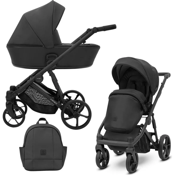 Kunert ARIZO 2in1 Kombikinderwagen, Schwarz, inkl. Tragetasche und Zubehör
