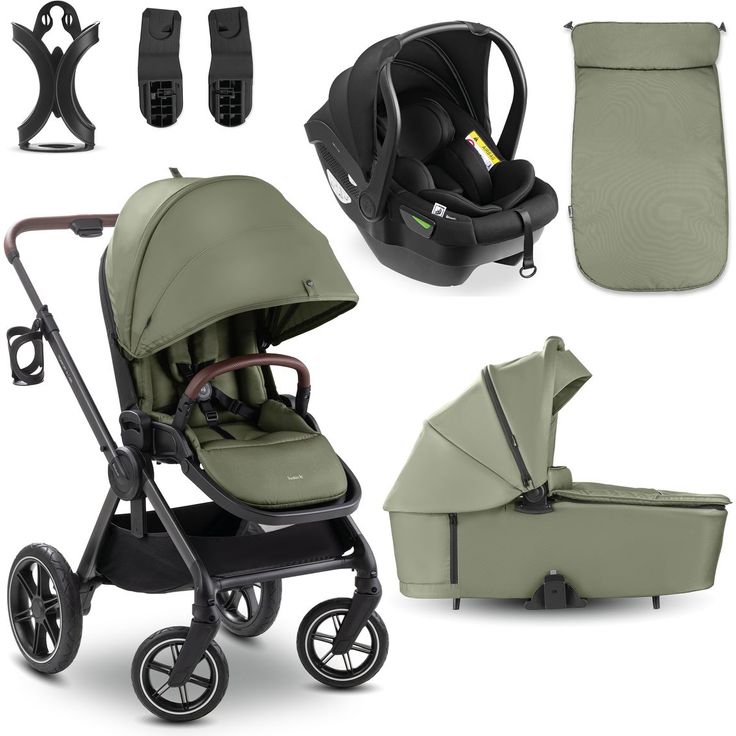Hauck Comfort N Care Trio Set, 3-in-1 Kinderwagen mit i-Size Babyschale Drive N Care - Olive, inkl. Mobilitätsgarantie