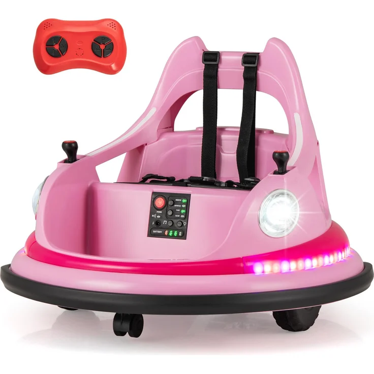 COSTWAY 12 V Kinder Autoscooter, 360° drehbar, 2 in 1 Elektro Bumper Car mit Fernbedienung, LED & Musik, für Kinder 3+, Rosa