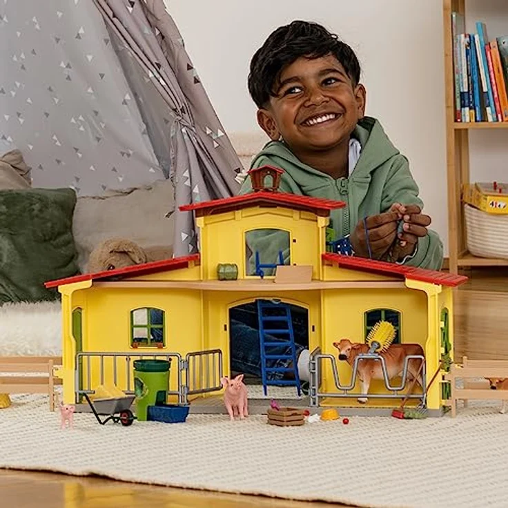 schleich 42605 Großer Stall mit Tieren und Zubehör, ab 3 Jahren, FARM WORLD - Spielset, 64 Teile – Bild 2