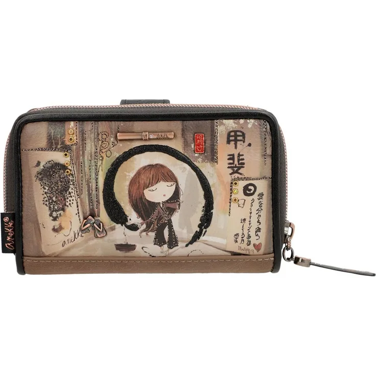 Anekke Geldbörse Shōen (Set, 2-tlg), mit RFID-Blocker Schutz, Black (schwarz / braun / beige / Motiv)