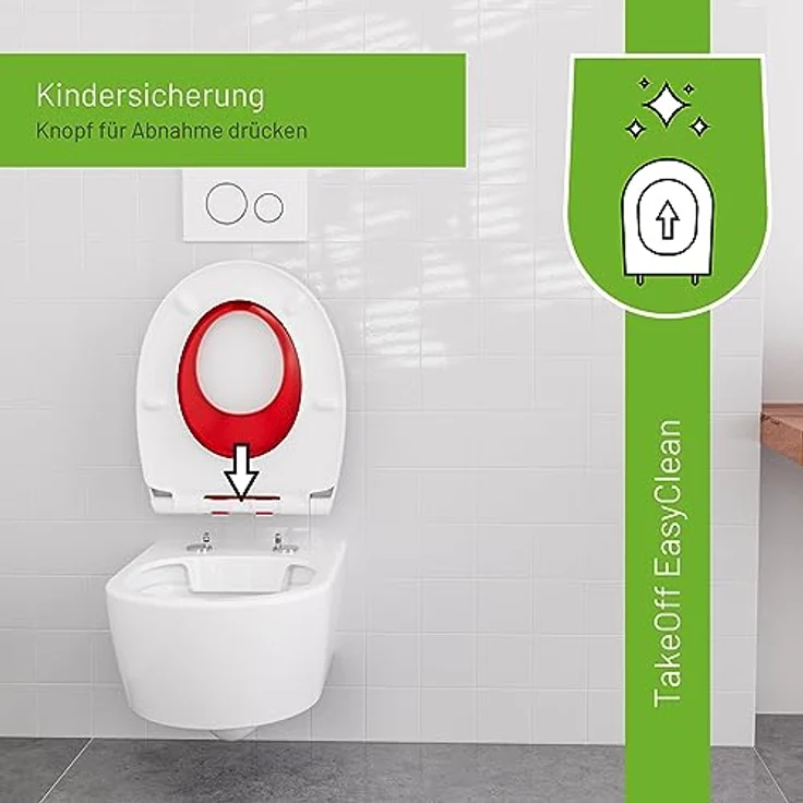 LUVETT® Toilettensitz Kinder C490 Family WC-Sitz universal mit Kindersitz-Einlage, Toilettendeckel mit SoftClose Absenkautomatik für Kinder & Erwachsene abnehmbar, Farbe:Pop-Rot – Bild 4
