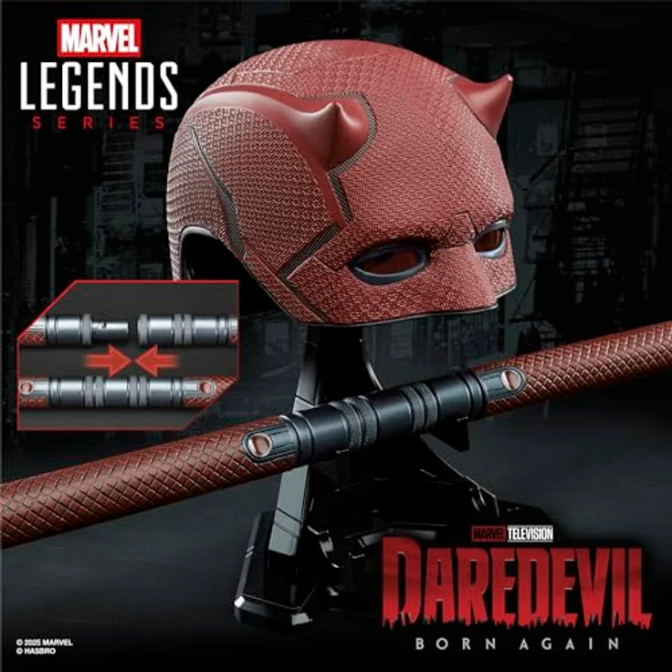 Marvel Legends Series Daredevil: Born Again Premium Rollenspielmaske und Schlagstock, 1:1 Skala mit roter Textur und Augenlinsen, inkl. Ständer zum Ausstellen – Bild 3