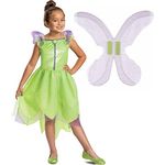 Disney Official Classic Tinkerbell Costume Kids includes Tinkerbell Wings, Tinkerbell Fancy Dress Up Outfit, Green Fairy Costume for Girls, Costumes for Girls S