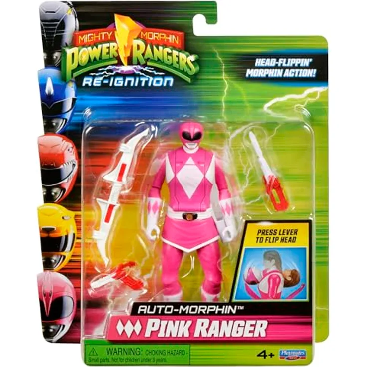Playmates Mighty Morphin Power Rangers PINK Ranger Auto-Morphin Action Figure mit Power Bow und Blade Blaster, 20 Gelenkpunkte, 1993 Re-Ignition Edition