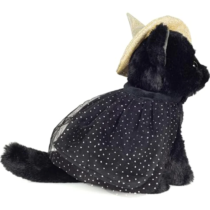 Teddy Hermann® Kuscheltier Halloween Katze, 20 cm, schwarzes Fell mit grünen Augen und glitzernder Hexenmütze – Bild 2