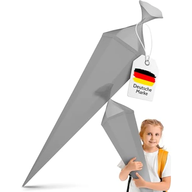 itenga Bastelschultüte Schultütenrohling Zuckertüte Schultüte eckig 85 cm mit Tüllverschluss (grau) – Bild 3