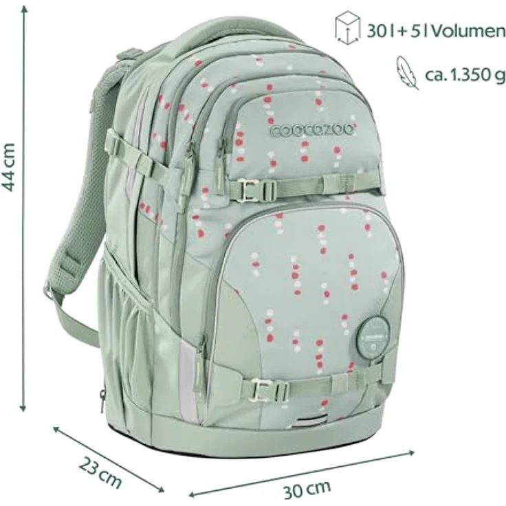 Coocazoo Schulrucksack Porter „Dancing Dots”, Mint, ergonomischer & anpassbarer Tornister, höhen- & größenverstellbar, mit Brustgurt & Hüftgurt, ab der 3. Klasse – Bild 2