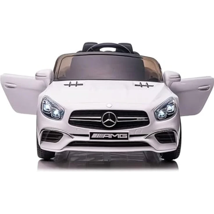 schnaeppchenmeile-online Kinder Elektroauto Mercedes Benz SL63 AMG weiss Zwei Motoren, LED, Fernbedienung, USB eingang, MP3, 12V 7Ah Akku, 3 Geschwindigkeiten – Bild 3