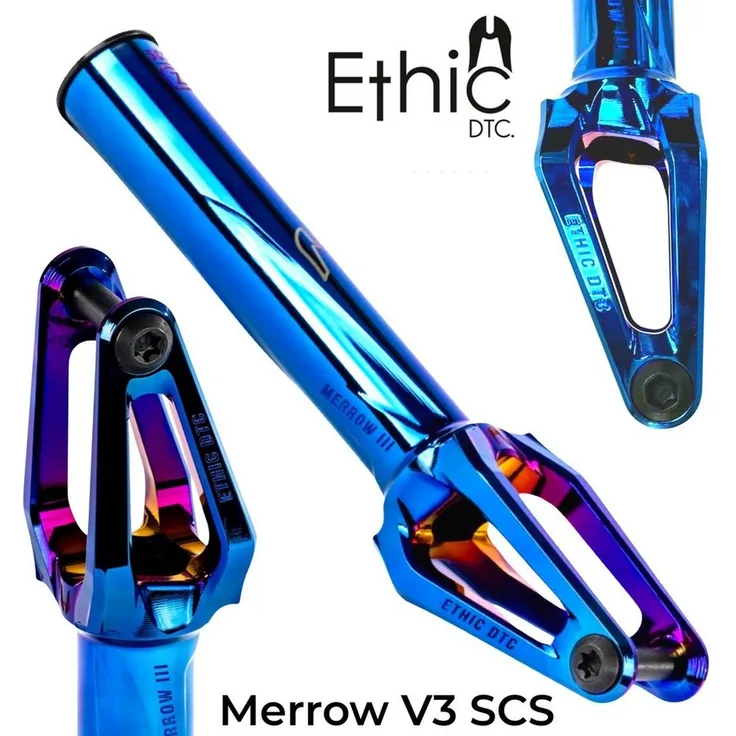 Ethic DTC Merrow V3 Stunt-Scooter Gabel SCS 187g Chrome Blau - Extrem leicht und stabil, für 120 mm Laufräder, inkl. Torx 40 Schraubenschlüssel