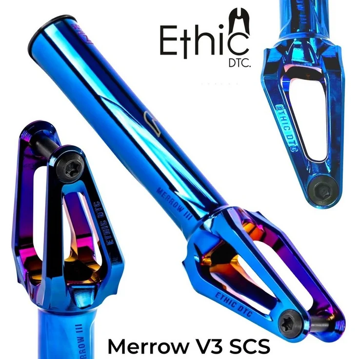 Ethic DTC Merrow V3 Stunt-Scooter Gabel SCS 187g Chrome Blau - Extrem leicht und stabil, für 120 mm Laufräder, inkl. Torx 40 Schraubenschlüssel – Bild 1