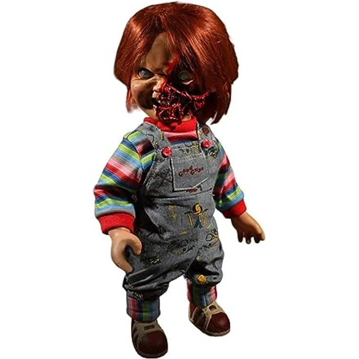 Mezco Child's Play 3: Chucky Talking Doll Pizza Face Version, 38 cm große Sammelfigur mit 7 gruseligen Sprüchen und authentischem Outfit – Bild 1