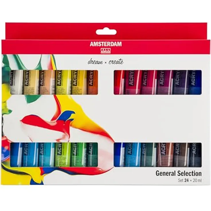 Amsterdam Standard Series Acrylfarben Set für Einsteiger, Farbmischset mit 24 x 20 ml Tuben, ausgewogene Farbpalette und hohe Lichtbeständigkeit
